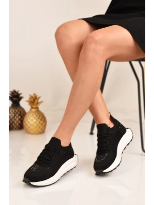 Kadın Kalın Tabanlı Taş Detaylı Sneaker Spor Ayakkabı