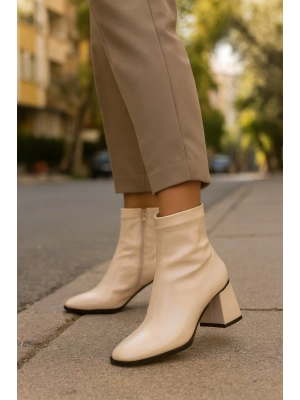 Kadın Küt Burunlu Topuklu Kadın Streç Bot