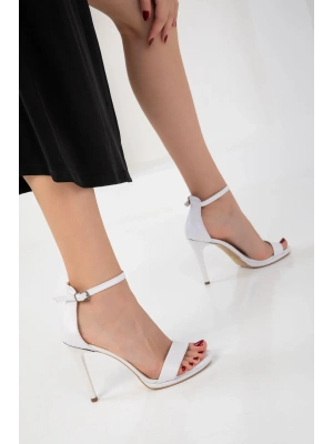 Kadın Beyaz Sivri Yüksek Kalem Topuk Abiye Stiletto Ayakkabı