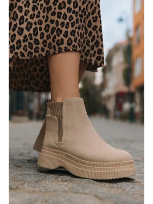 Kadın Süet Lastikli Detaylı Şık Kadın Bootie