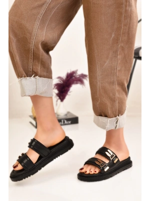 Kadın Tavşan Toka Ayrıntılı Düz Taban Kadın Terlik