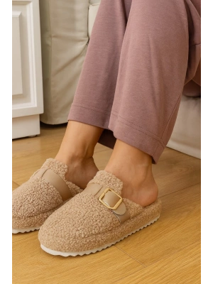 Kadın Tokalı Havlu Kışlık Kadın Terlik