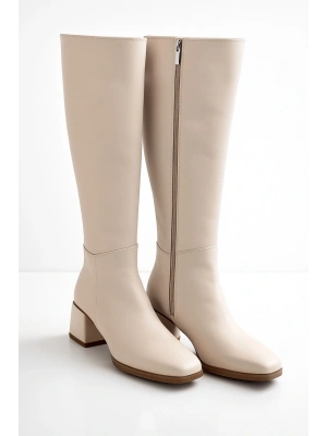 Kadın Topuk Detaylı Yandan Fermuarlı Uzun Çizme