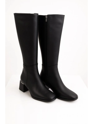 Kadın Topuk Detaylı Yandan Fermuarlı Uzun Çizme