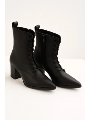 Kadın Topuklu Bot Sivri Burun Bağcıklı Yandan Fermuarlı Kalın Ökçe