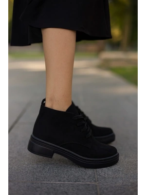 Kalın Poli Taban Bağcıklı Bilekte Kadın Bot & Bootie Süet