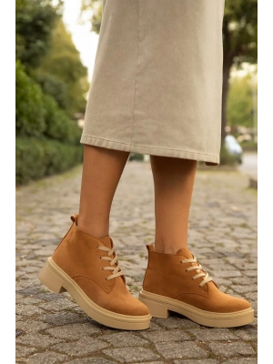 Kalın Poli Taban Bağcıklı Bilekte Kadın Bot & Bootie Süet