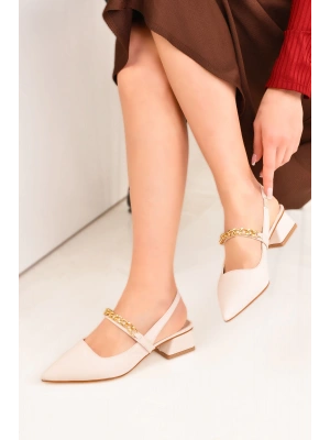 Kısa Topuk Zincir Detaylı Süet Ayakkabı