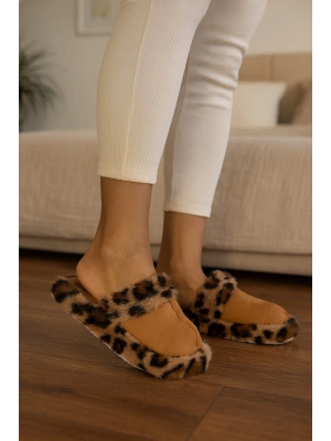 Leopar Desenli Kışlık Sessiz Ev Terliği