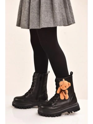 Ortopedik Bağcıklı Fermuarlı Kız Çocuk Bot Ayakkabı Siyah Kız Çocuk Bot