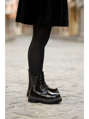 Ortopedik Bağcıklı Fermuarlı Kız Çocuk Bot Ayakkabı Siyah Kız Çocuk Bot