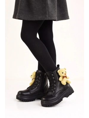 Ortopedik Bağcıklı Fermuarlı Kız Çocuk Bot Ayakkabı Siyah Kız Çocuk Bot