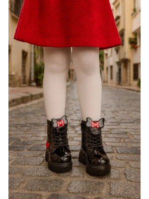 Ortopedik Bağcıklı Fermuarlı Kız Çocuk Bot Ayakkabı Siyah Kız Çocuk Bot