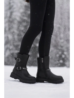 Ortopedik Bağcıklı Fermuarlı Kız Çocuk Bot Ayakkabı Siyah Kız Çocuk Bot