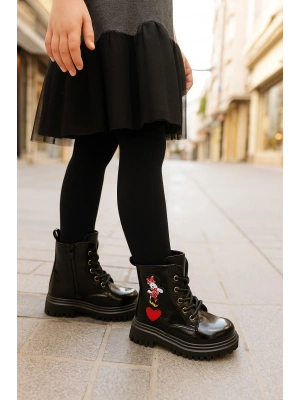 Ortopedik Bağcıklı Fermuarlı Kız Çocuk Bot Ayakkabı Siyah Kız Çocuk Bot