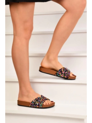 Tek Tokalı Şık Günlük Full Ortapedik Çakıl Taş Detaylı Kadın Terlik