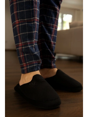 Unisex Nakışlı Kadife Fitilli Desen Rahat Yumuşak Tabanlı İçi Kürklü Terlik