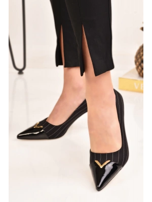 V Toka Çizgili Kadın Topuklu Ayakkabı