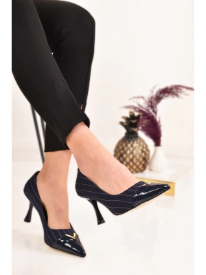 V Toka Çizgili Kadın Topuklu Ayakkabı