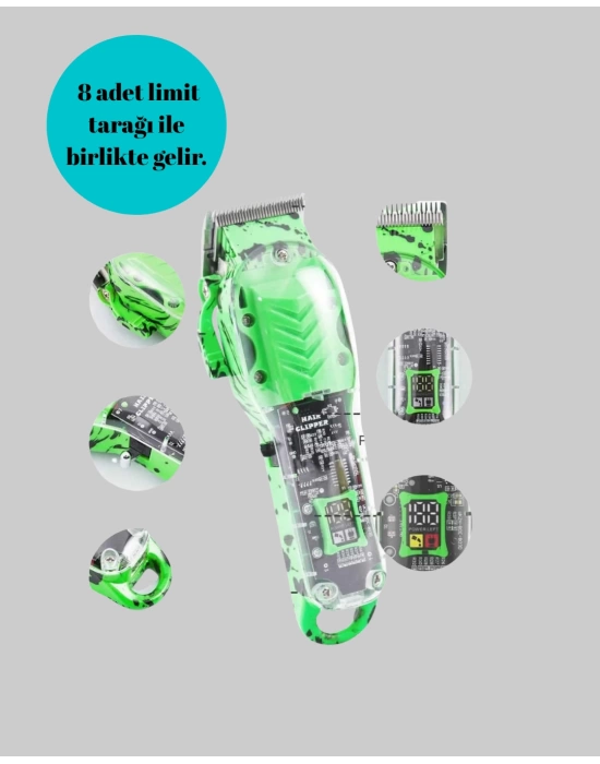 . Sessiz Motorlu Titanyum Bıçaklı Saç ve Sakal Kesme Makinesi