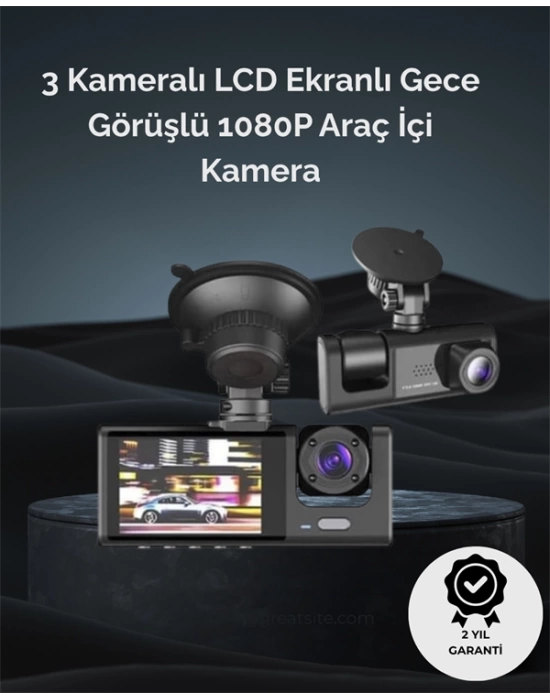 1. 3 Kameralı Full HD Araç Kamerası – Ön, İç ve Arka Görüş ile %100 Kapsama