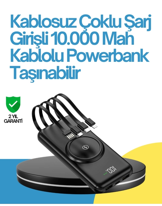 10000mAh Kablosuz ve Hızlı Şarj Destekli Powerbank – Taşınabilir Şarj Gücü