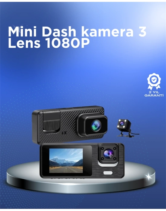 1080P 3 Kameralı Araç DVR – Döngü Kayıt ve Geri Görüş Özellikli