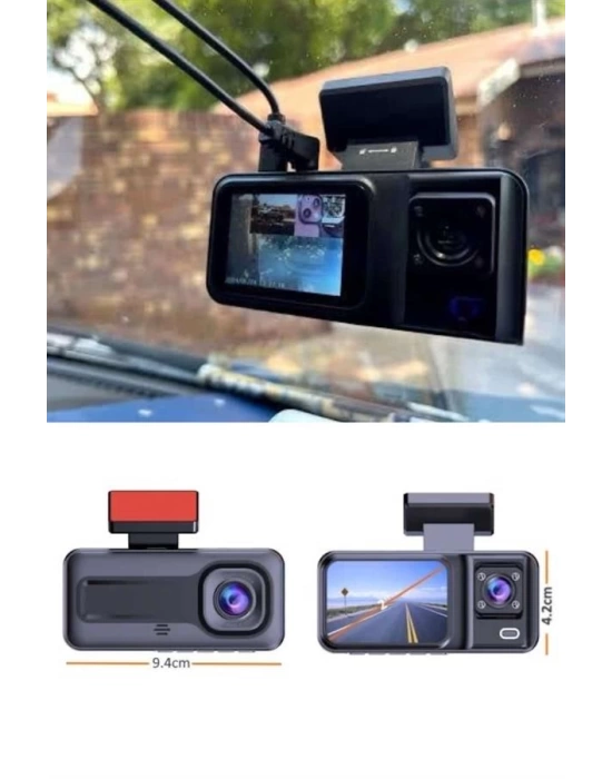 1080p Sürüş Kaydedici 2 İnç Araç Araba Ön İç Arka DVR IPS Ekran