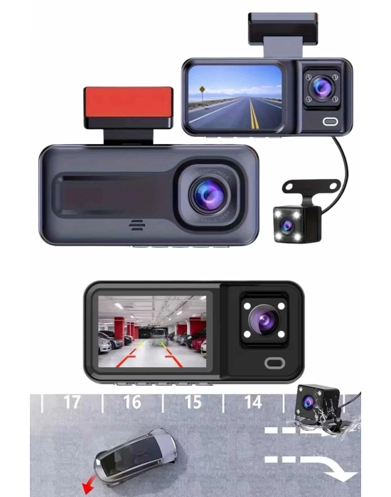 1080p Sürüş Kaydedici 2 İnç Araç Araba Ön İç Arka DVR IPS Ekran