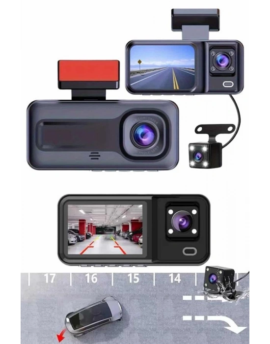 1080p Sürüş Kaydedici 2 İnç Araç Araba Ön İç Arka DVR IPS Ekran