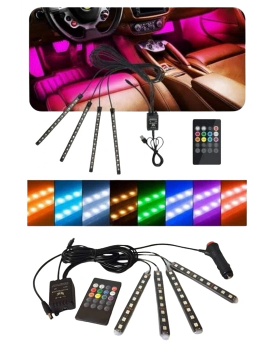 12 Ledli RGB Işıklı Araç Içi Ayak Altı Led Oto Ampul Kumandalı 7 Renk