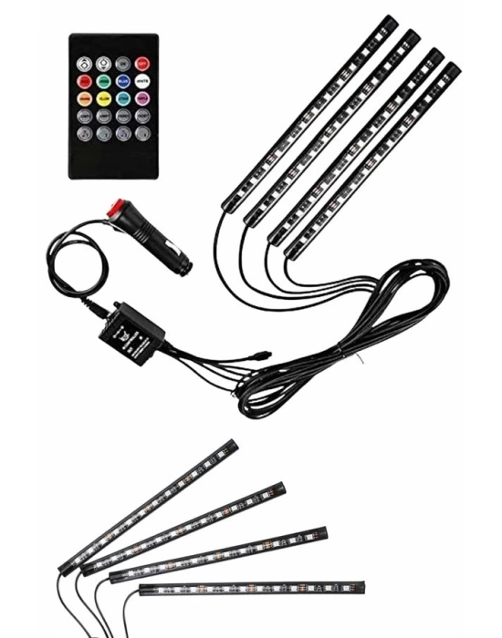 12 Ledli RGB Işıklı Araç Içi Ayak Altı Led Oto Ampul Kumandalı 7 Renk