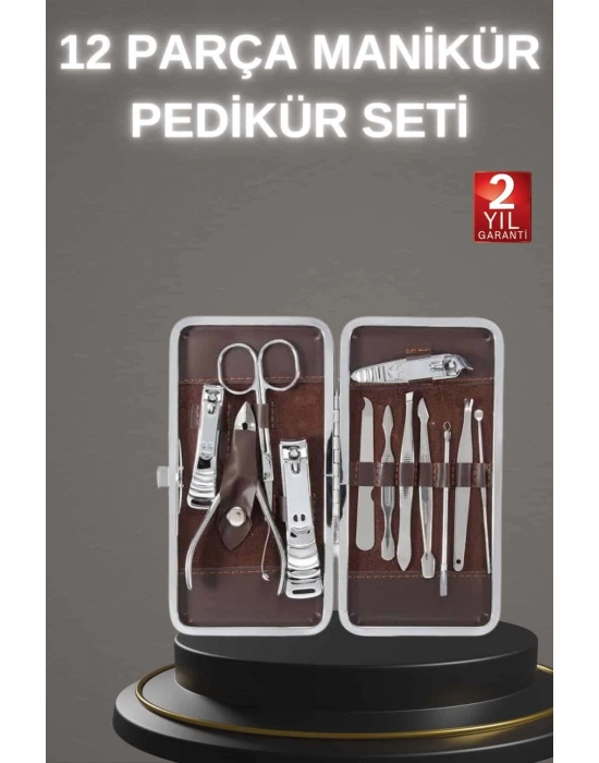 12 Parça Paslanmaz Çelik Kompakt ve Taşınabilir Manikür Makası Tırnak Makası