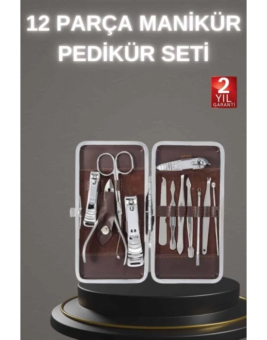 12 Parça Paslanmaz Çelik Kompakt ve Taşınabilir Manikür Makası Tırnak Makası