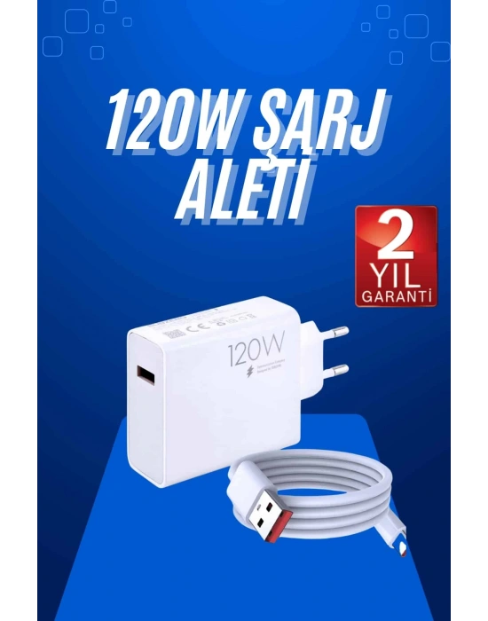 120 Watt Turbo Hızlı Şarj Aleti Seti Hızlı Şarj Adaptörü Beyaz