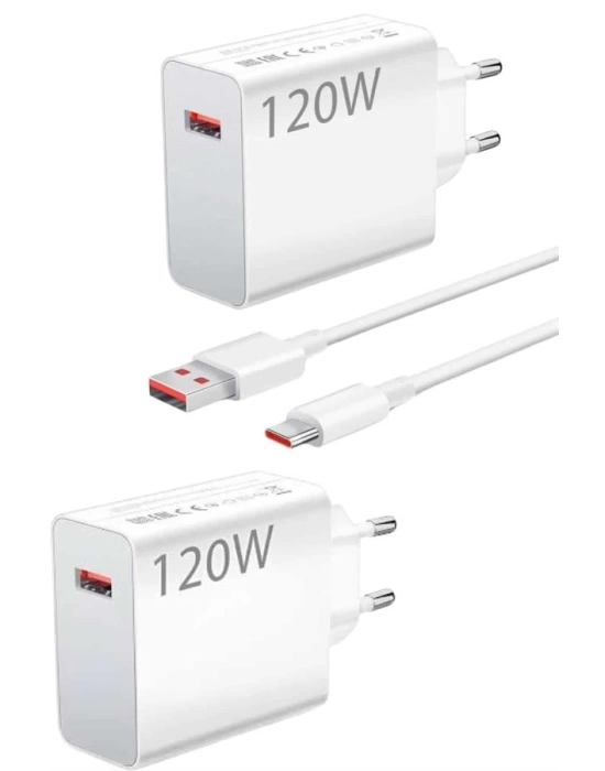 120 Watt Turbo Hızlı Şarj Aleti Seti Hızlı Şarj Adaptörü Beyaz