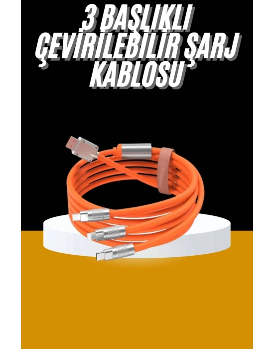 120W 3 İn 1 Uyumlu Silikon Şarj Kablosu Hızlı Şarj Kablosu
