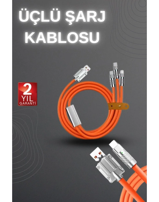 120W Hızlı Şarj Kablosu Turuncu Yüksek Güç Kapasitesi Çoklu Şarj Girişi