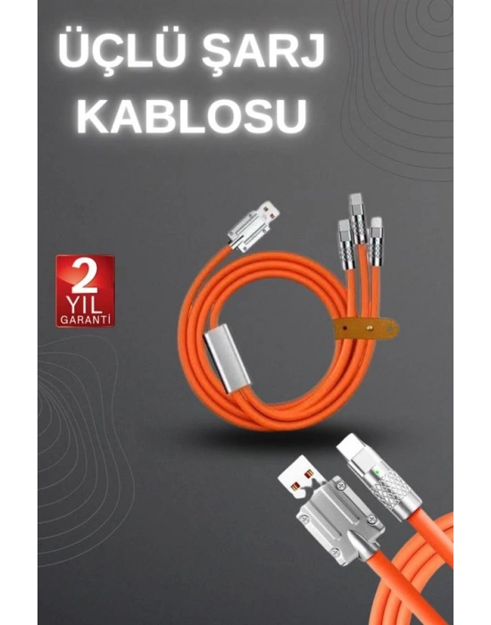 120W Hızlı Şarj Kablosu Turuncu Yüksek Güç Kapasitesi Çoklu Şarj Girişi