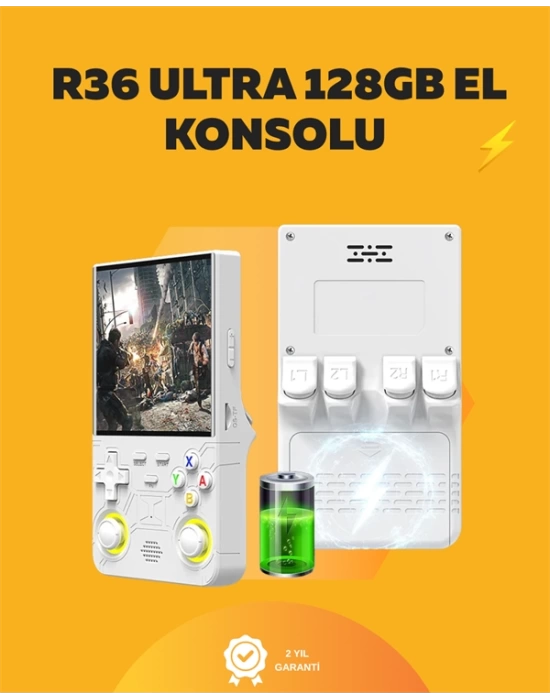 128GB Dahili Hafızalı R36 Ultra – 4” IPS Ekran, Retro Konsol, 30.000+ Oyun Yüklü