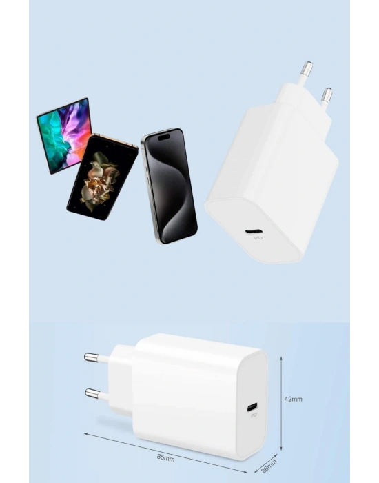 15/Pro/Pro Max 20W İOS Uyumlu Hızlı Şarj Aleti Adaptörlü Beyaz