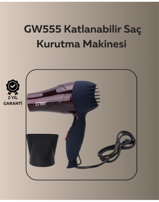 1500W Katlanabilir Mini Saç Kurutma Makinesi | Seyahat Tipi, AB Fişli, Sessiz ve Kompakt Tasarım