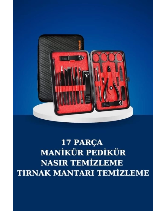 17 Parça Manikür Seti Taşınabilir Özel Çantalı El ve Ayak Bakımı Tırnak Batığı Temizleme