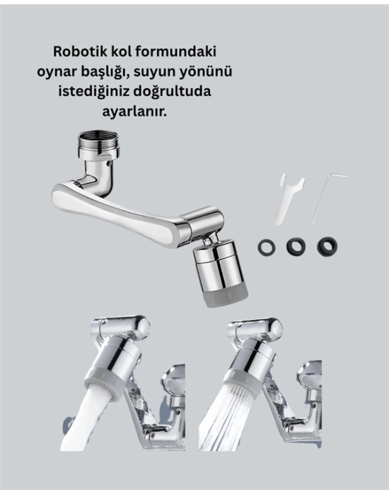 180° Dönebilen Robotik Kollu Musluk Başlığı – 2 Modlu Su Akışı ve Kolay Montaj