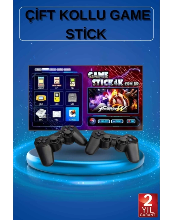 2 Kollu Kablosuz 2.4G Retro Oyunlar 4k Game Stick 3500 Oyun Atari
