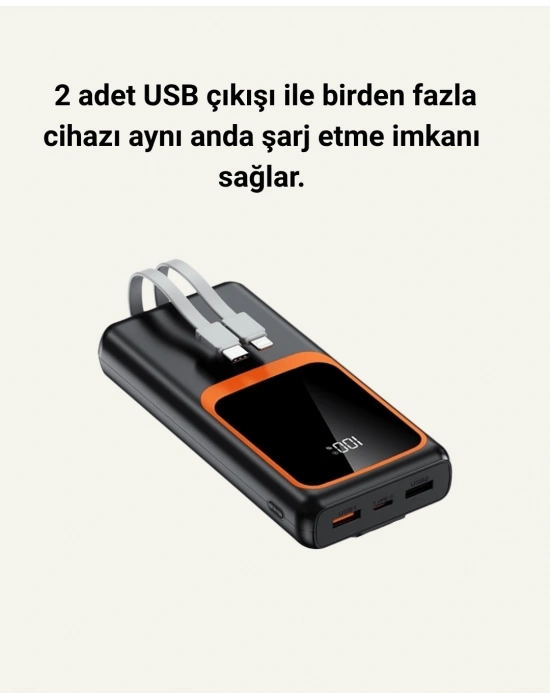 20000 mAh Powerbank | Çok Kablolu, Dijital Göstergeli, Yüksek Hızlı Şarj Cihazı