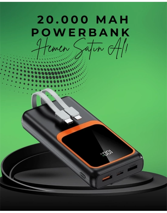 20000 mAh Taşınabilir Powerbank | Çok Kablolu, Hızlı Şarj Destekli (22.5W)