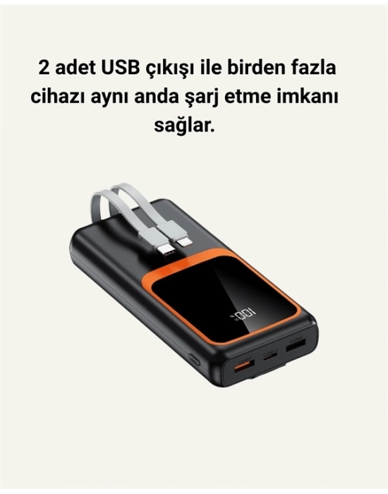 20000 mAh Taşınabilir Powerbank | Çok Kablolu, Hızlı Şarj Destekli (22.5W)