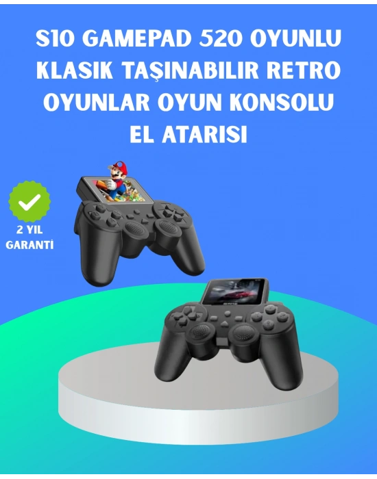 2.4 İnç Ekranlı 500 Oyunlu Taşınabilir Retro Oyun Konsolu, Şarjlı El Tipi Mini Oyun Makinesi, TV Bağlantılı Klasik Oyun Cihazı
