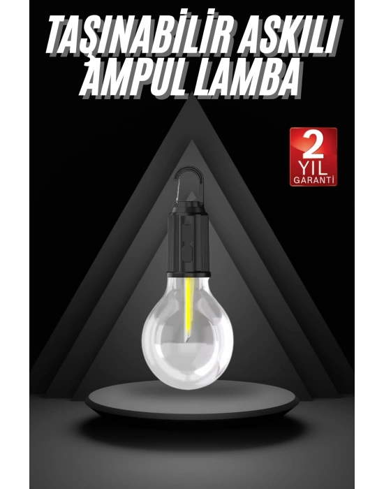 3 Farklı Mod LEDli Şarjlı Asma Kancalı Kamp Lambası Taşınabilir Ampul